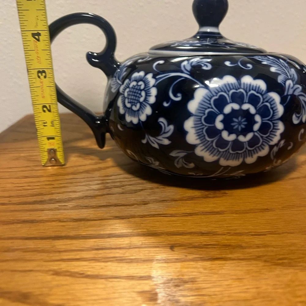 Pier 1 Navy and White Floral China Mandarin Teapot